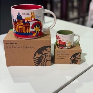 Starbucks You Are Here Collection Rome (14oz) and Italy (2oz ornament) Mugs.